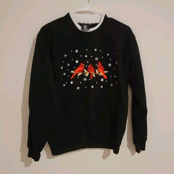 Vintage Womens Cardinal Christmas Sweater Size Medium Holiday Teacher Birds - Picture 1 of 7
